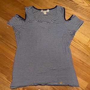 MICHAEL Michael Kors Navy and White Striped Tee